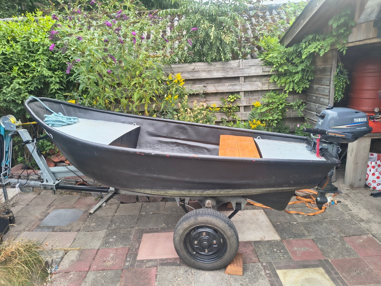 boot met trailer buitenboordmotor, Watersport en Boten, Ophalen, Gebruikt, Minder dan 5 pk, Viertaktmotor