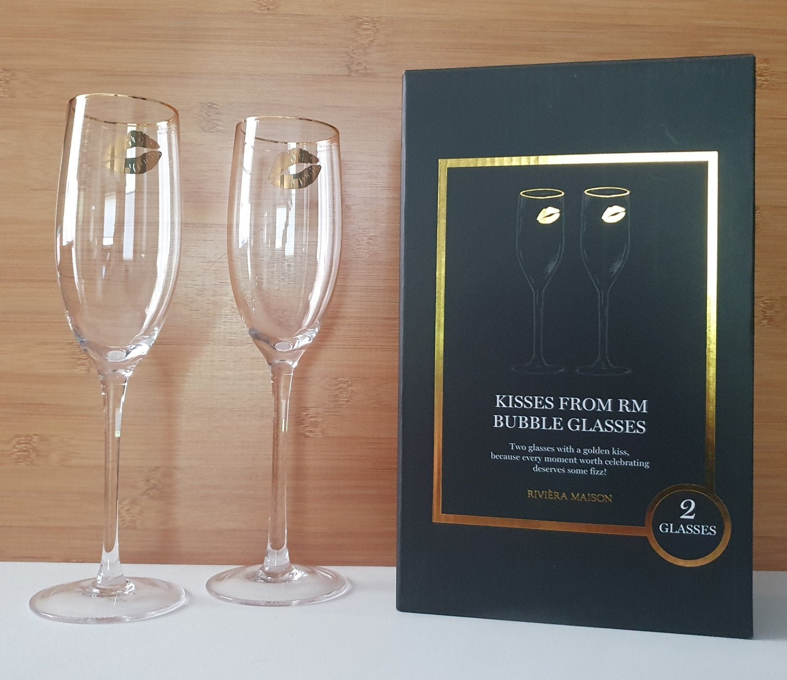 2 Riviera Maison champagne glazen "Kisses from RM", Ophalen, Beta, Nieuw, Niet van toepassing