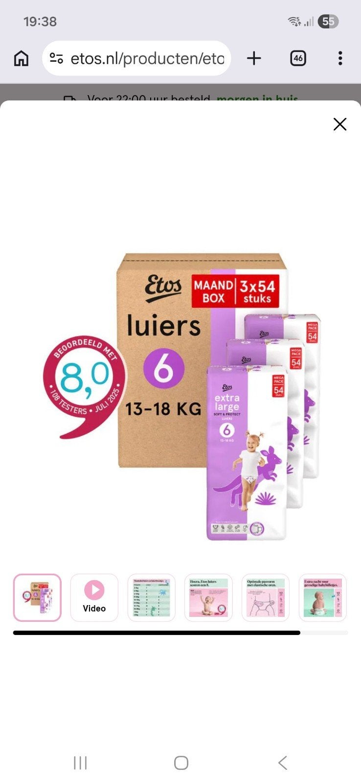3 pakken etos luiers maat 6 (13-18 kg), Ophalen of Verzenden, Nieuw, Overige typen