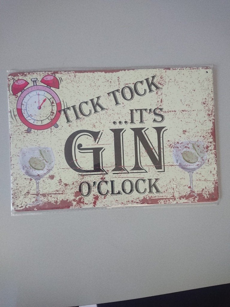 Wandbord "It's Gin O'Clock" - Nieuw in verpakking, Metaal, 30 cm, Nieuw, Ophalen of Verzenden