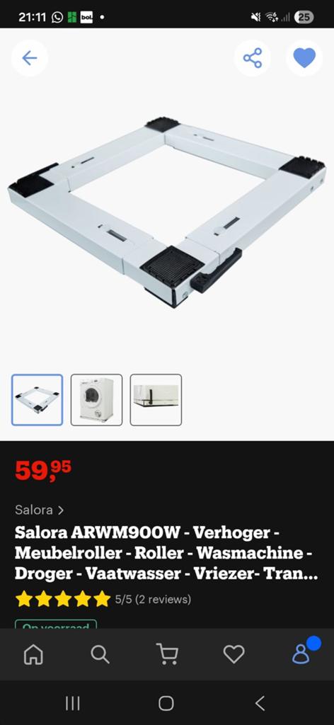 Salora ARWM900W Wasmachine Roller/tussenstuk- Nieuw in doos!, Ophalen of Verzenden, Nieuw