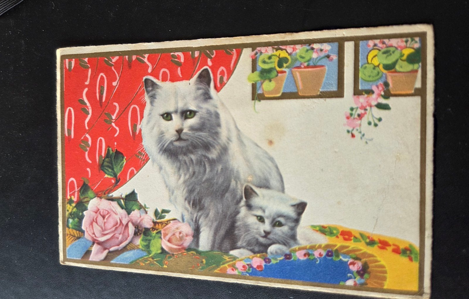 Oude Ansichtkaart: Katten met Rozen9, Verzenden, 1920 tot 1940, Gelopen, Overige thema's