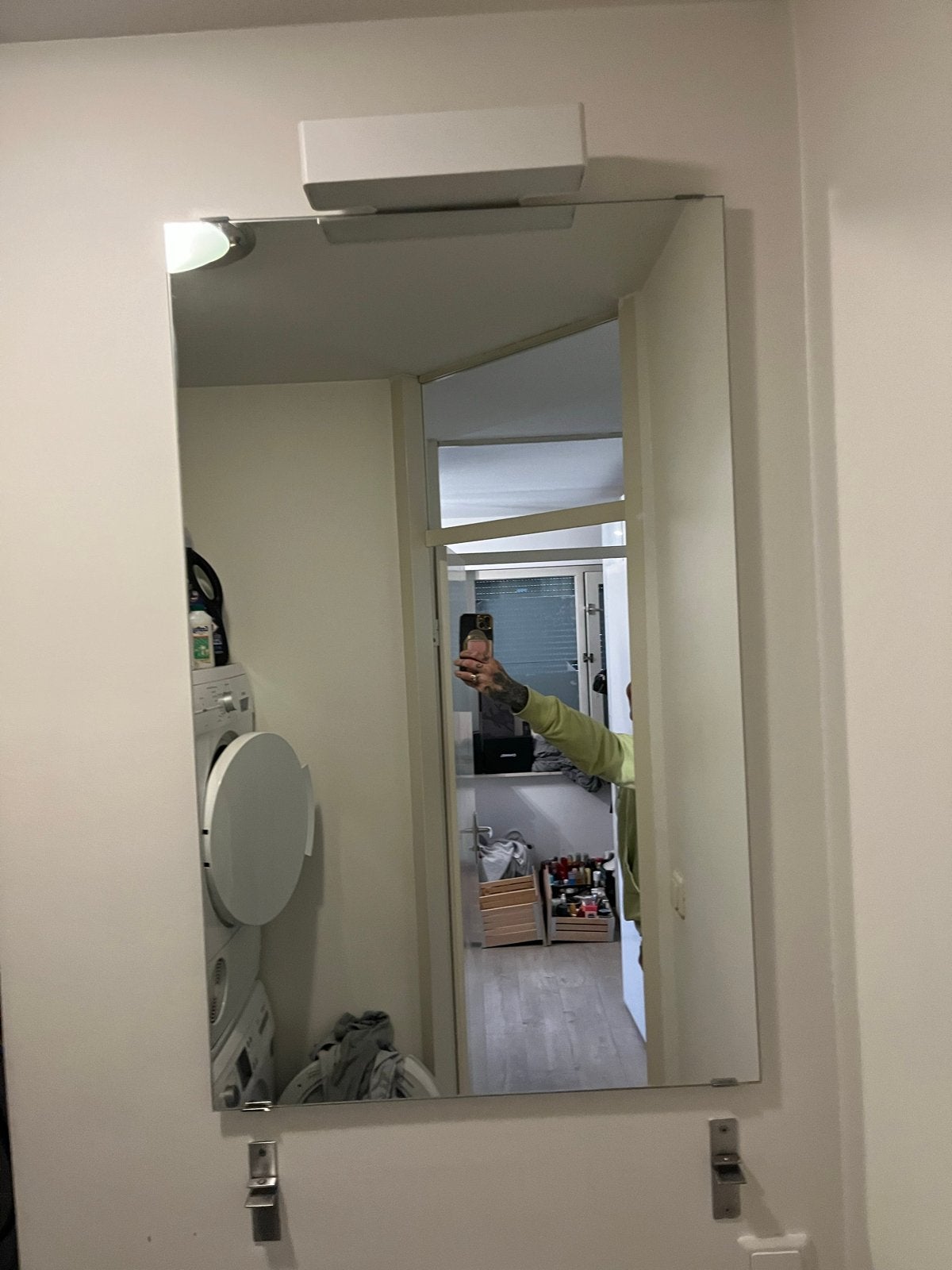 Badkamerset: spiegel met Philips lamp en glazen rekje, Minder dan 50 cm, Gebruikt, 100 tot 150 cm, Ophalen of Verzenden