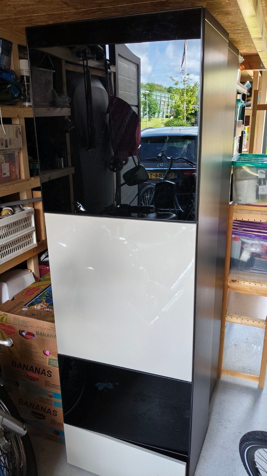 Besta tv meubel zwart/bruin met glas en beige, Ophalen, Gebruikt