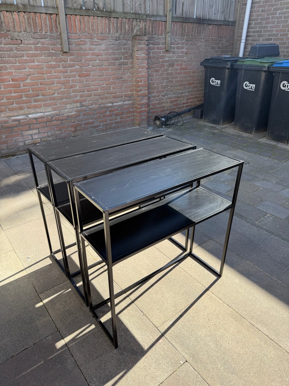 3x JYSK VIRUM bijzettafel - Zwart metaal en hout, Ophalen, Gebruikt, Metaal of Aluminium, 75 cm of meer