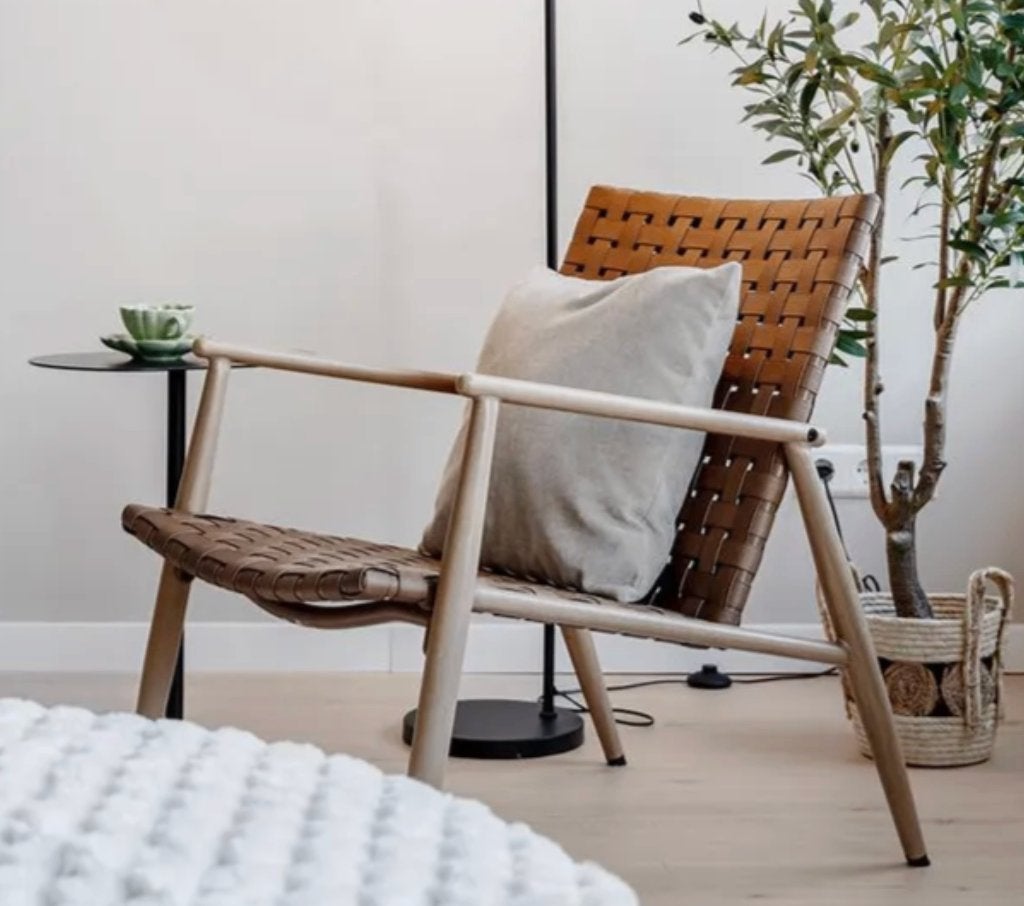 Loungestoel stoel edderup natural lichtbruin geweven NIEUW, Ophalen, Bruin, Riet of Rotan, Nieuw