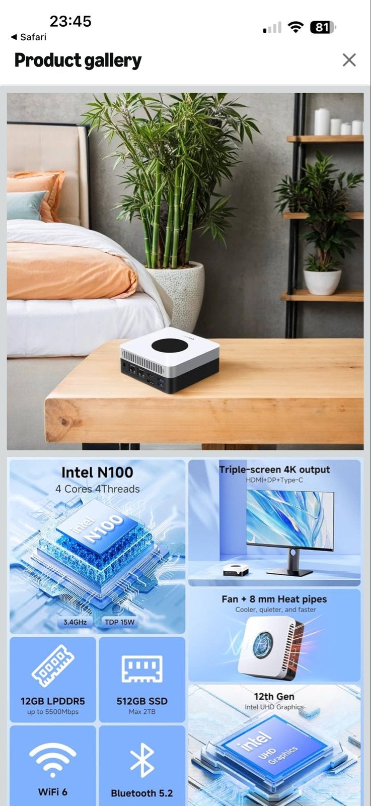 Mini PC Intel N100 12GB RAM 512GB SSD Windows 11, Computers en Software, Desktop Pc's, 8 GB, Nieuw, Ophalen of Verzenden, SSD
