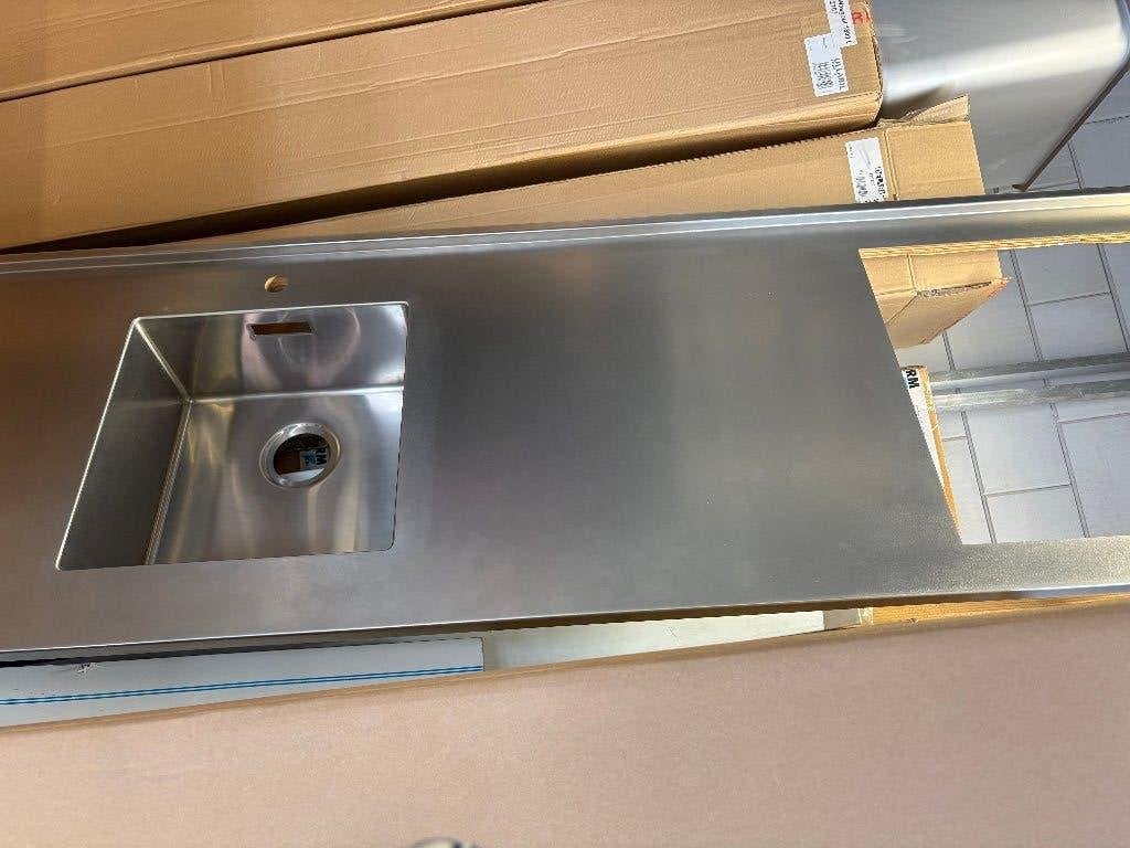 RVS aanrechtblad met spoelbak, Ophalen, Nieuw, 200 cm of meer, Minder dan 100 cm