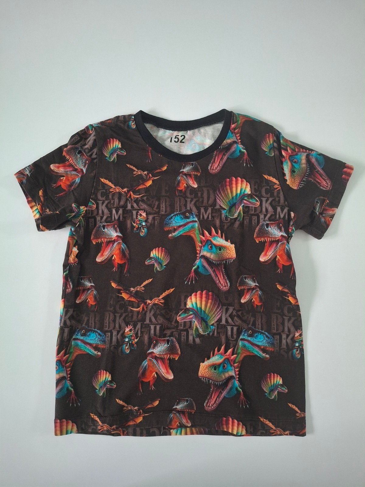 Handgemaakt T-shirt met dinosaurusprint - Maat 152, Handgemaakt, Ophalen of Verzenden, Zo goed als nieuw, Shirt of Longsleeve