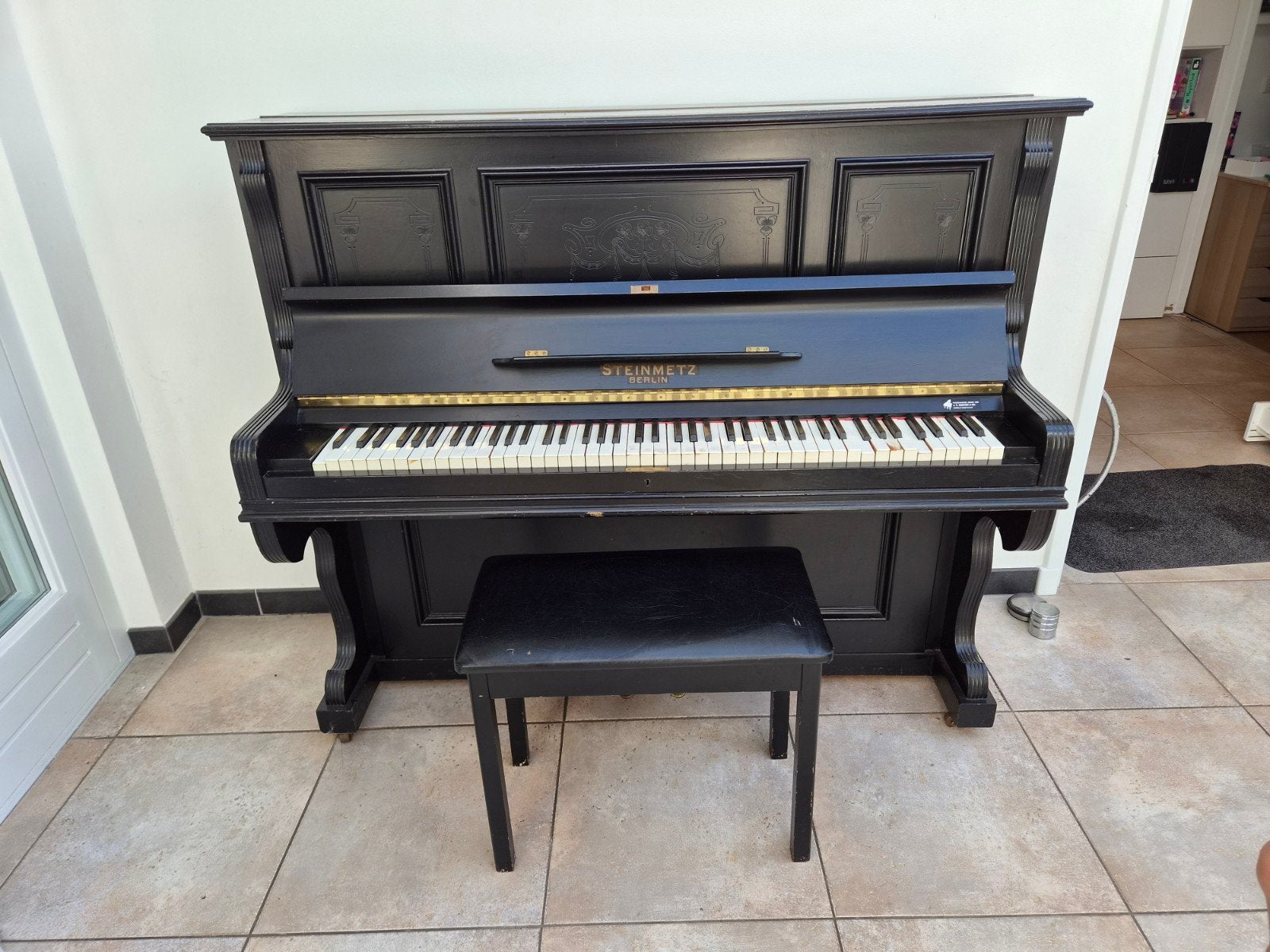 Piano met krukje Steinmetz Berlin, Muziek en Instrumenten, Piano's, Ophalen, Gebruikt, Zwart, Piano