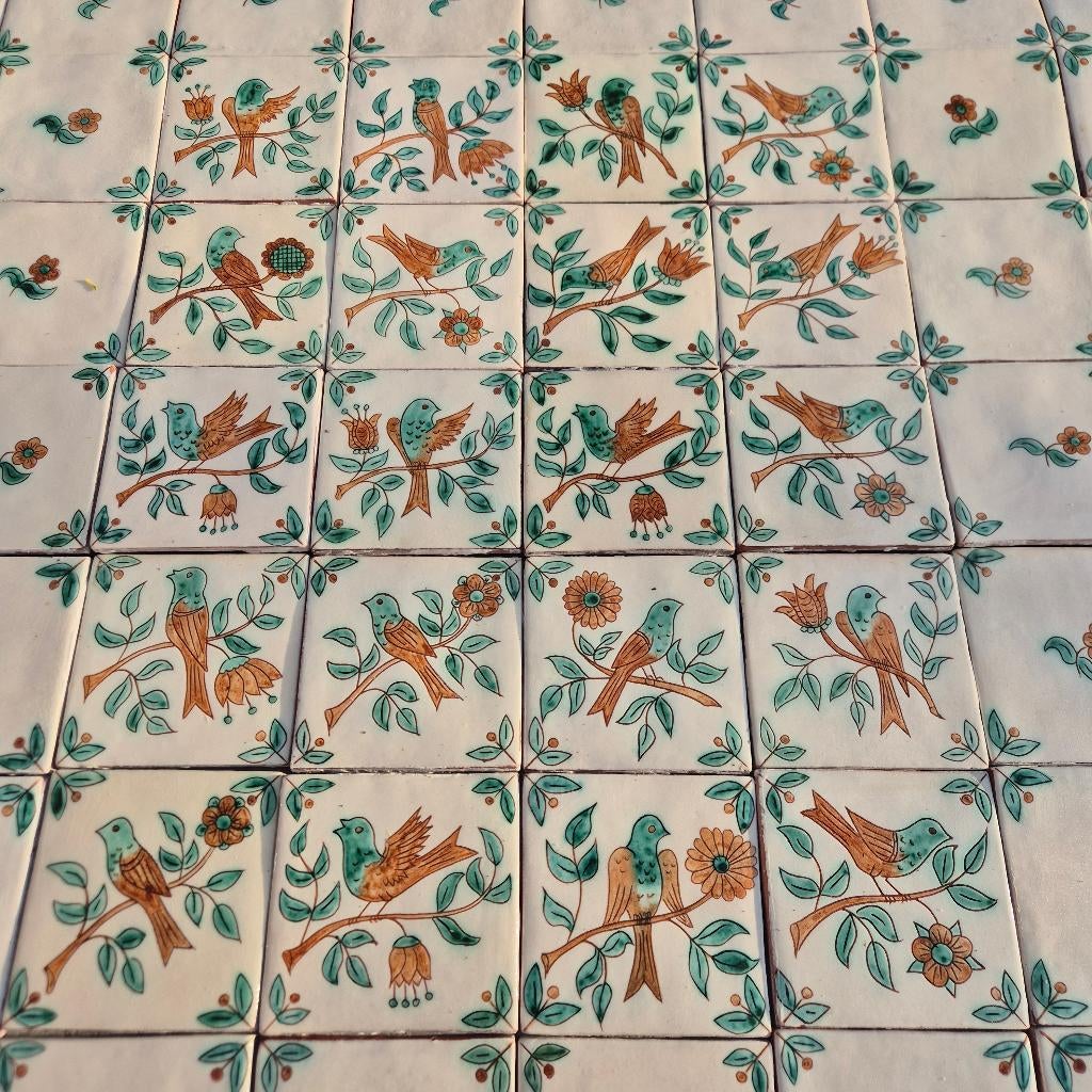 56 Decoratieve tegels 12.8x12.8 met afbeelding vogels/bloem, Antiek en Kunst, Ophalen