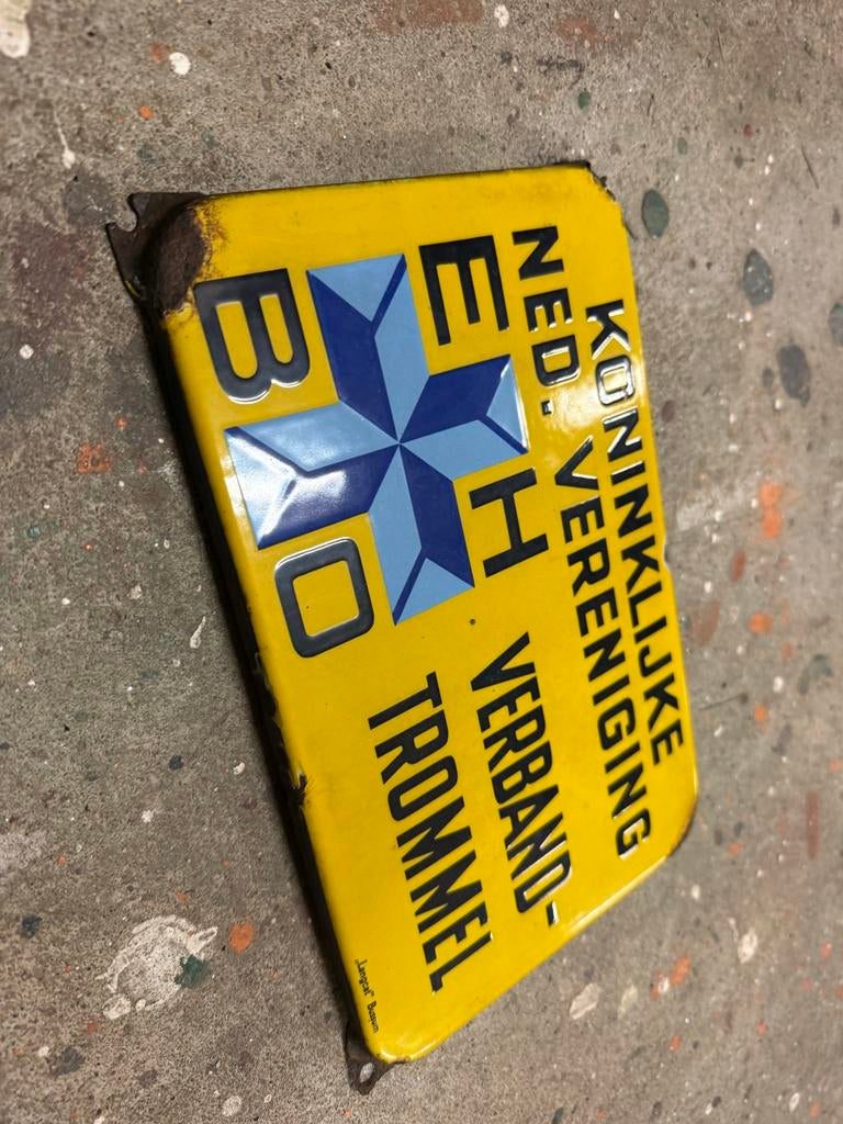 Vintage Emaille EHBO Reclamebord - Koninklijke Ned. Verenigi, Antiek en Kunst, Antiek | Emaille, Ophalen