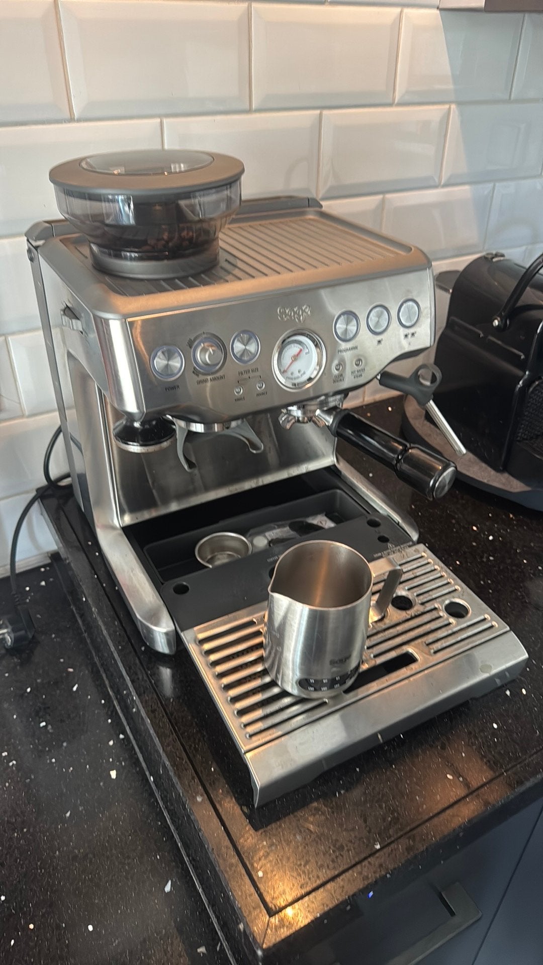 Sage Barista Express Stainless Steel, Ophalen, Zo goed als nieuw, Espresso apparaat