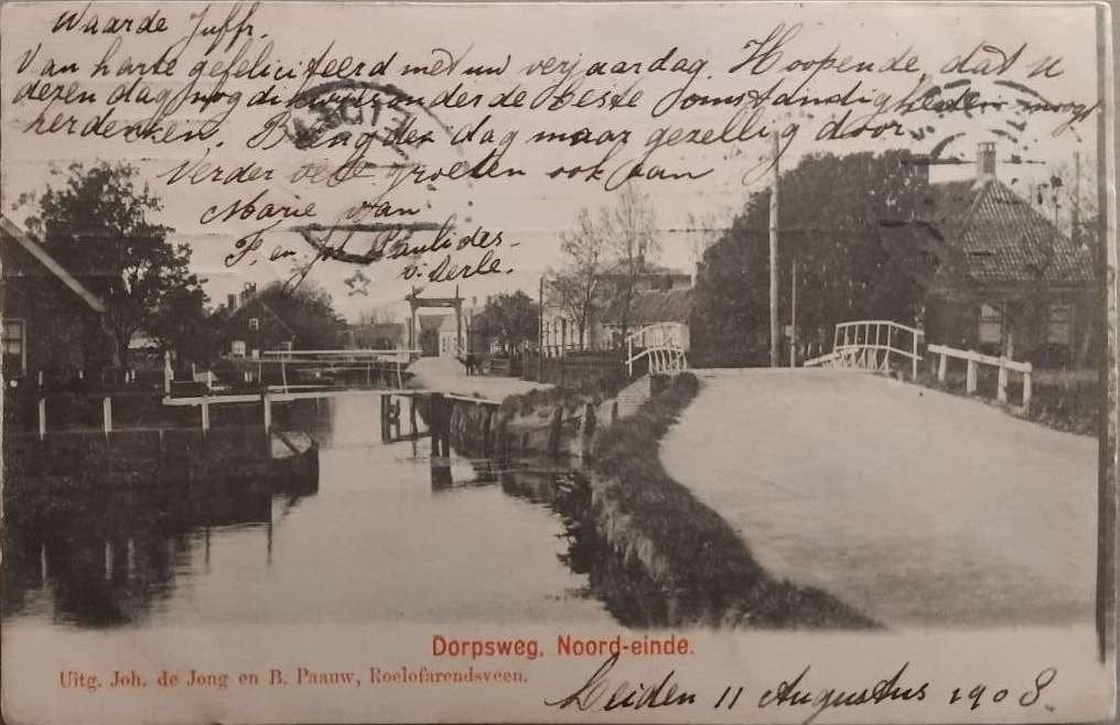 Roelofarendsveen (Zuid-Holland) - Dorpsweg Noord-einde 1908, Verzamelen, Ansichtkaarten | Nederland, Verzenden, Voor 1920, Gelopen