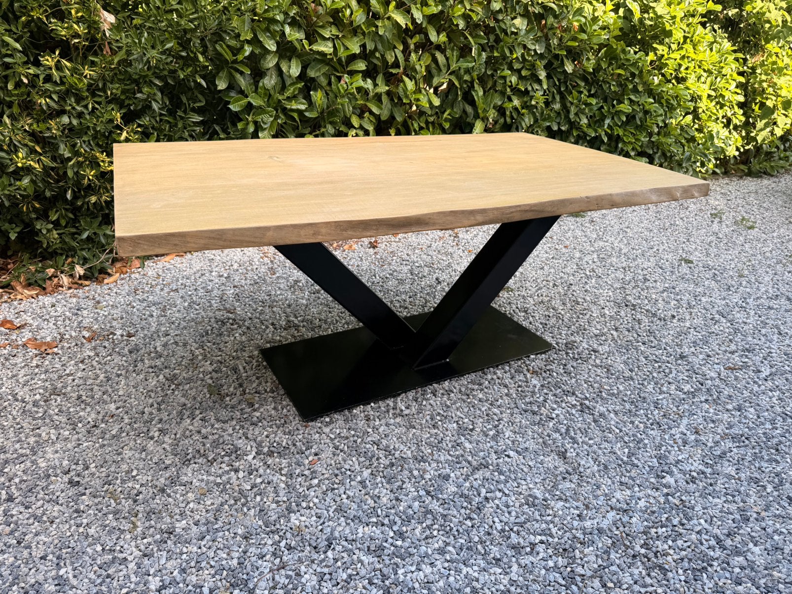Massieve boomstam tafel met V poot, Ophalen, Gebruikt, 50 tot 100 cm, Vijf personen of meer