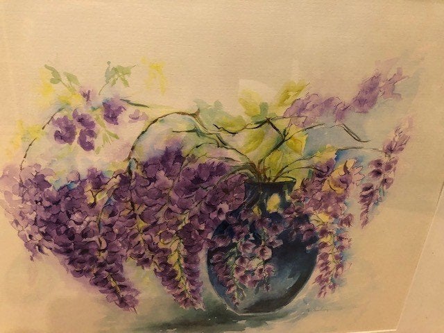 Aquarel Bloemen vaas, Antiek en Kunst, Ophalen, Achter glas, Aquarel, Bloemen