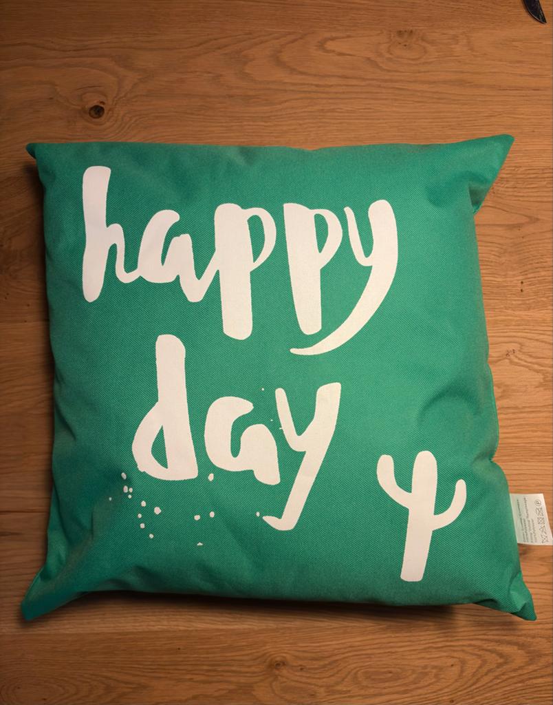 Decoratief kussen 'Happy Day' groen, Ophalen of Verzenden, Nieuw, Groen, Vierkant