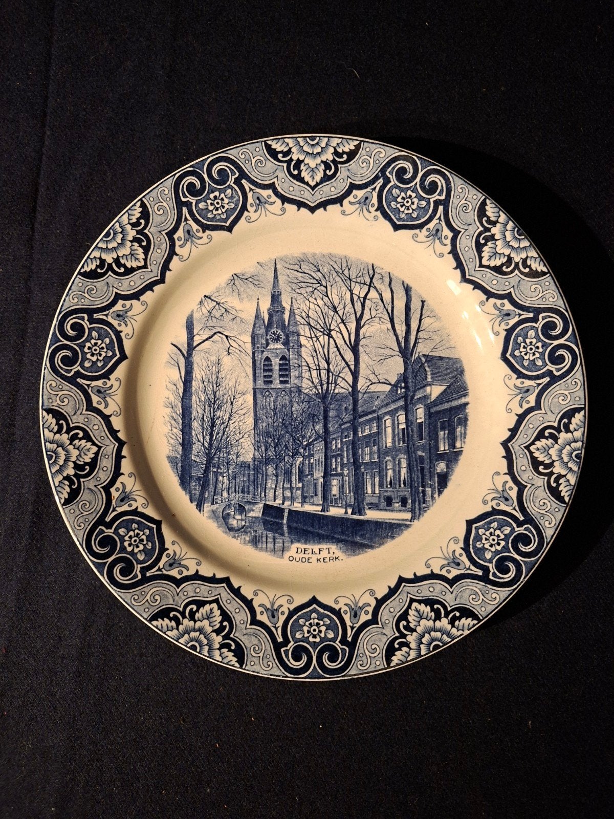 Antiek Delfts Blauw Sierbord - Oude Kerk Delft, Verzenden