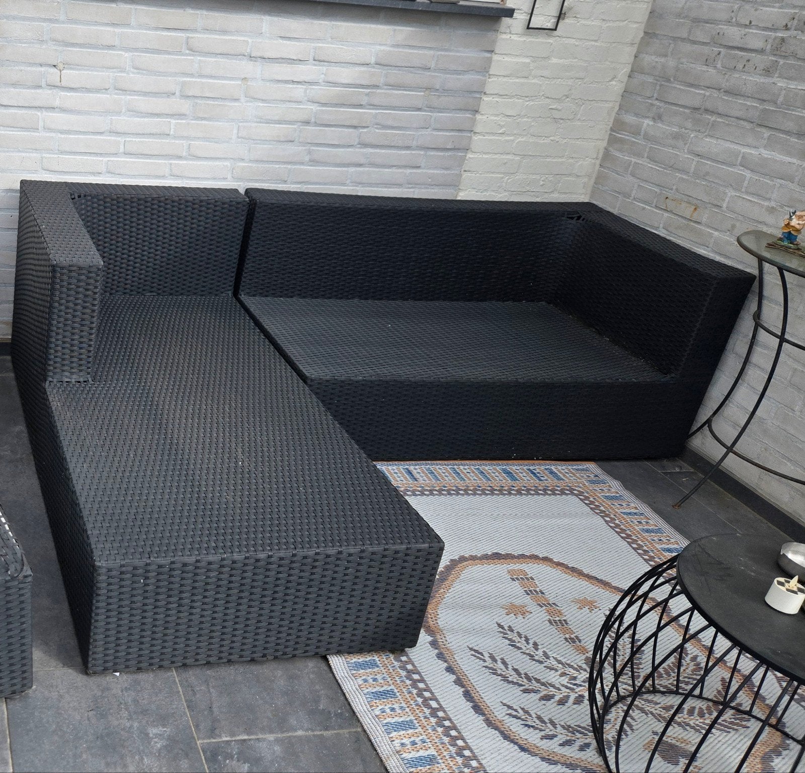 Zwarte Wicker Loungeset - Zo goed als nieuw, Ophalen, 3 zitplaatsen, Zo goed als nieuw, Loungeset