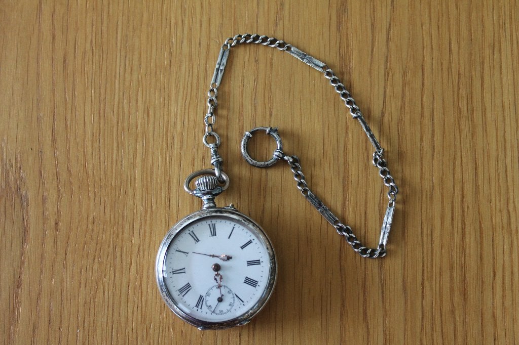 Antiek zakhorloge met inscriptie Remontoir Cylindre 6 Rubis, Overige merken, Zakhorloge, 1900 tot 1930, Ophalen of Verzenden