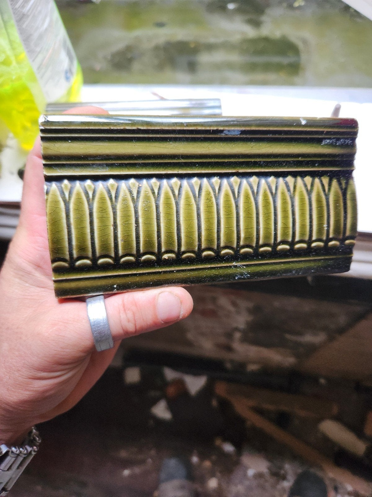 Antieke groene jack field  sierrand tegel - decoratieve rand, Ophalen