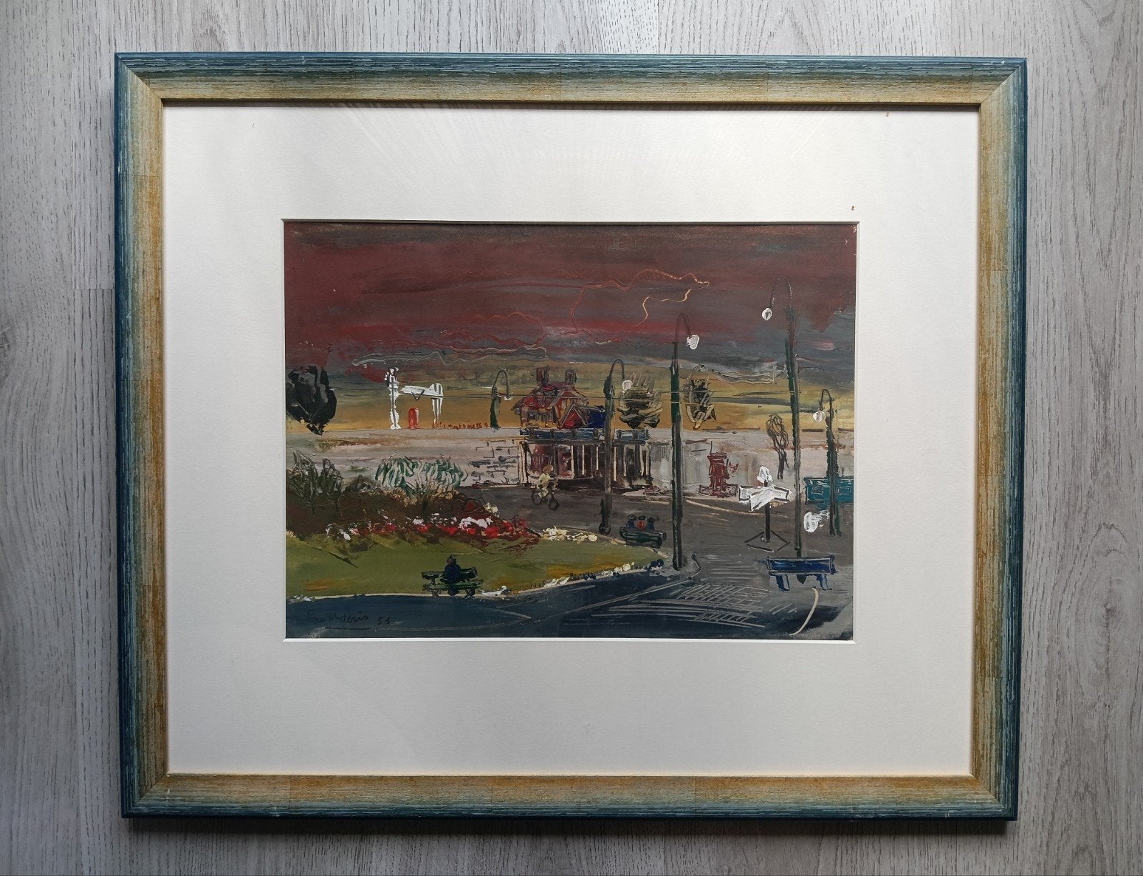 Jack Godderis (1916-1971) - Stadsgezicht met park - 1953, Antiek en Kunst, Kunst | Schilderijen | Klassiek, Ophalen of Verzenden