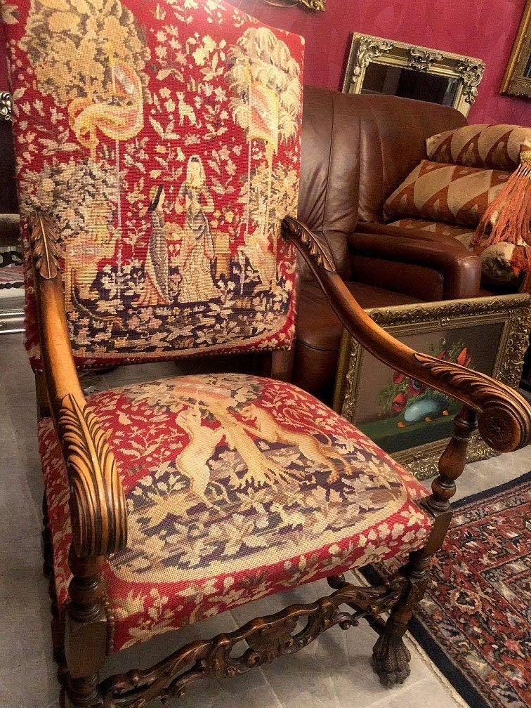 Antieke fauteuil Franse Louis XIII brocante grote stoel hout, Ophalen