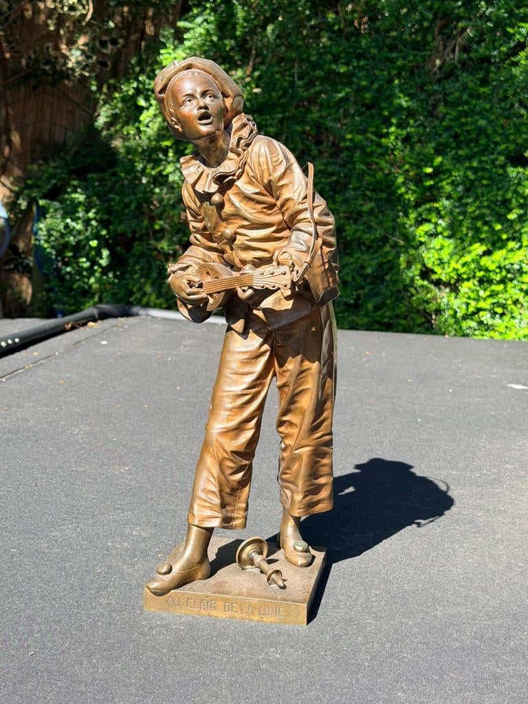 Antiek Frans bronzen beeld 'Au Clair De La Lune' door Bouret, Antiek en Kunst, Kunst | Beelden en Houtsnijwerken, Ophalen, Overige onderwerpen