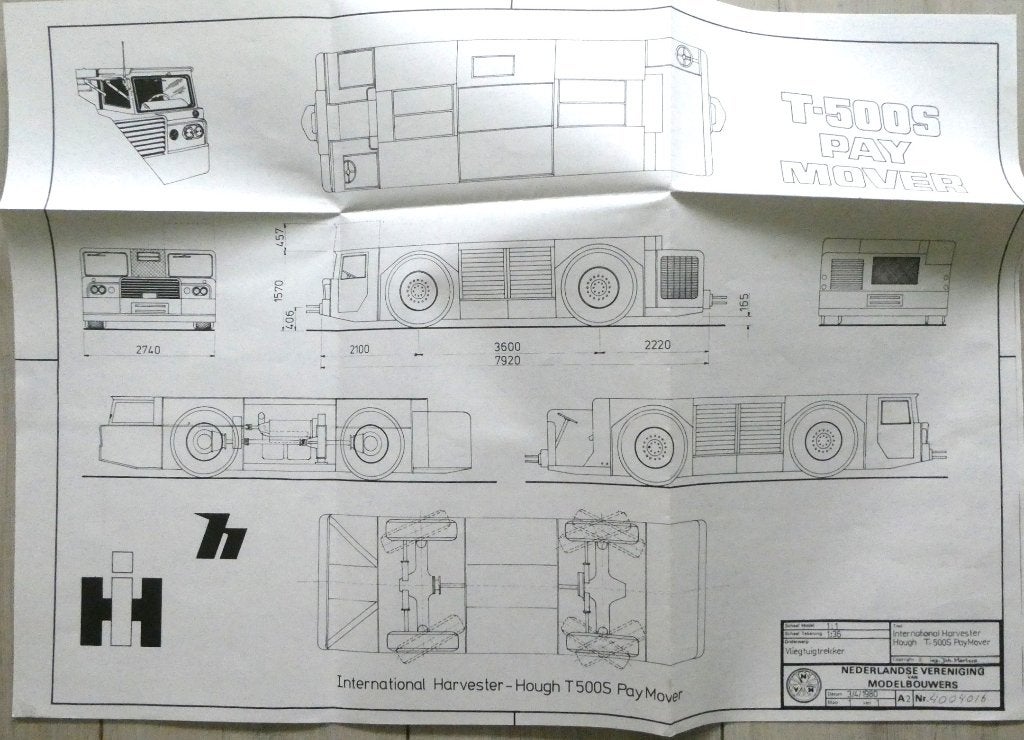 Modelbouw tekening vliegtuigtrekker Int.Harvester Hough, Gebruikt, Italeri, Verzenden, 1:32 tot 1:50