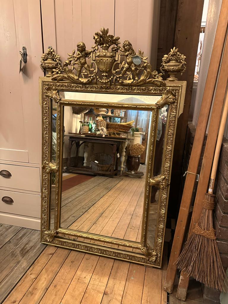Prachtige antieke oude schouw kuif spiegel goud, Ophalen, Minder dan 50 cm, Gebruikt, IL Fienile