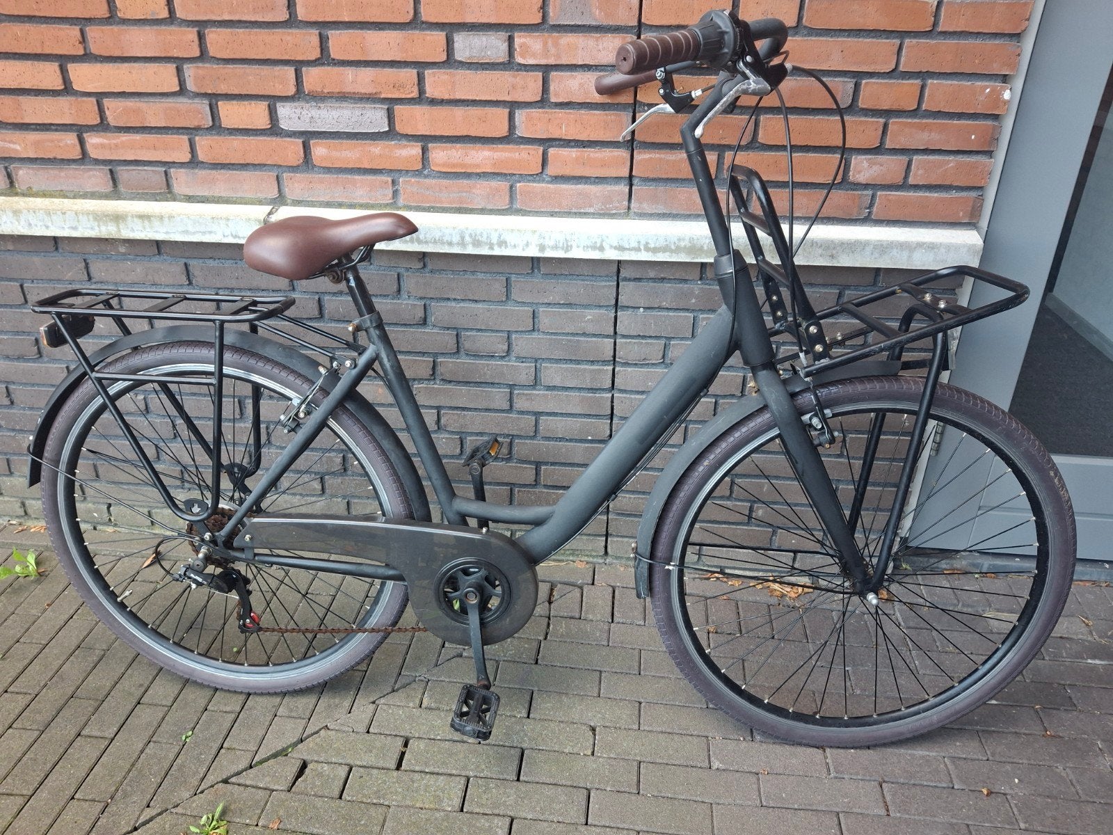 Dames Transportfiets Mat Zwart 7 Versnellingen, 53 tot 56 cm, Velgrem, Versnellingen, Zo goed als nieuw