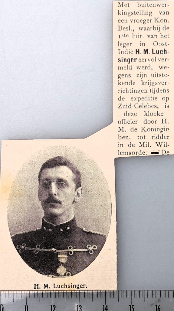Leger Indië 1909; 1e Luit. H.M.Luchsinger geridderd, Verzenden, Voor 1940, Gebruikt, Overige onderwerpen
