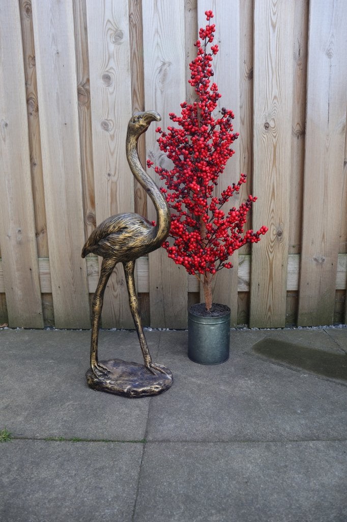 Flamingo beeld goud 69 cm | tuinbeeld & woondecoratie, Dierenbeeld, Kunststof, -, -