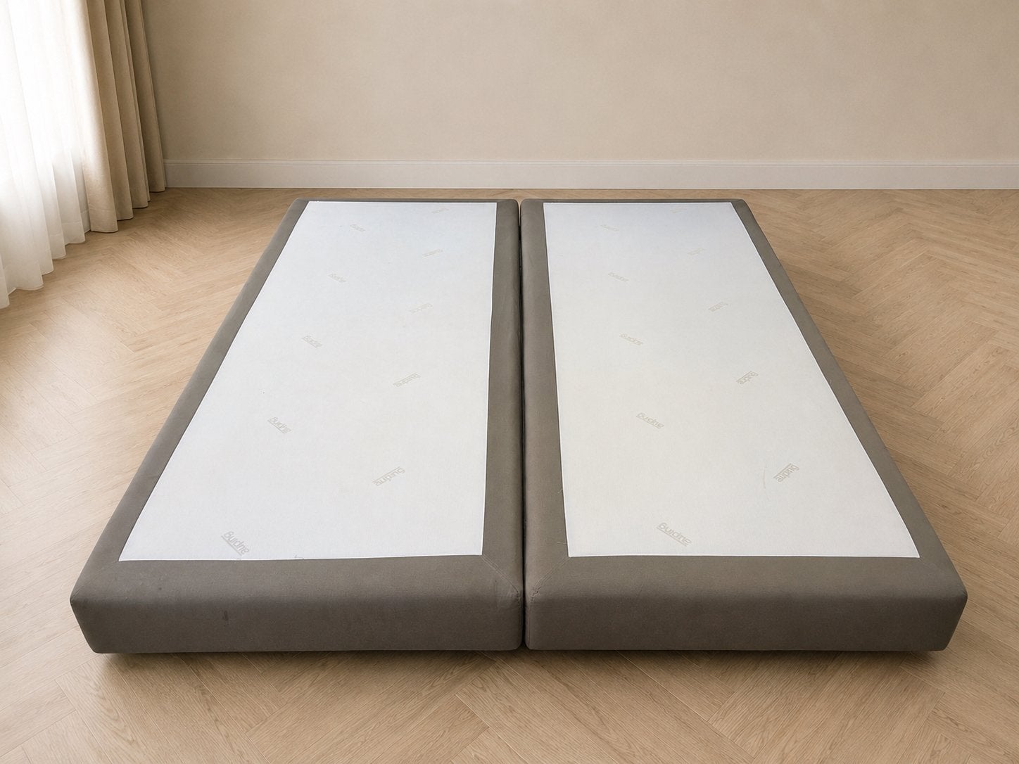 Auping boxspring set 2x 90x200 cm | gereinigd | grijs/taupe