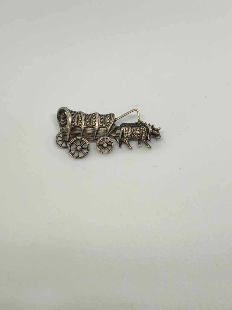Prachtige zilveren 925 broche met marcasiet, 4 tot 7 cm, Gebruikt, Ophalen of Verzenden, Met edelsteen