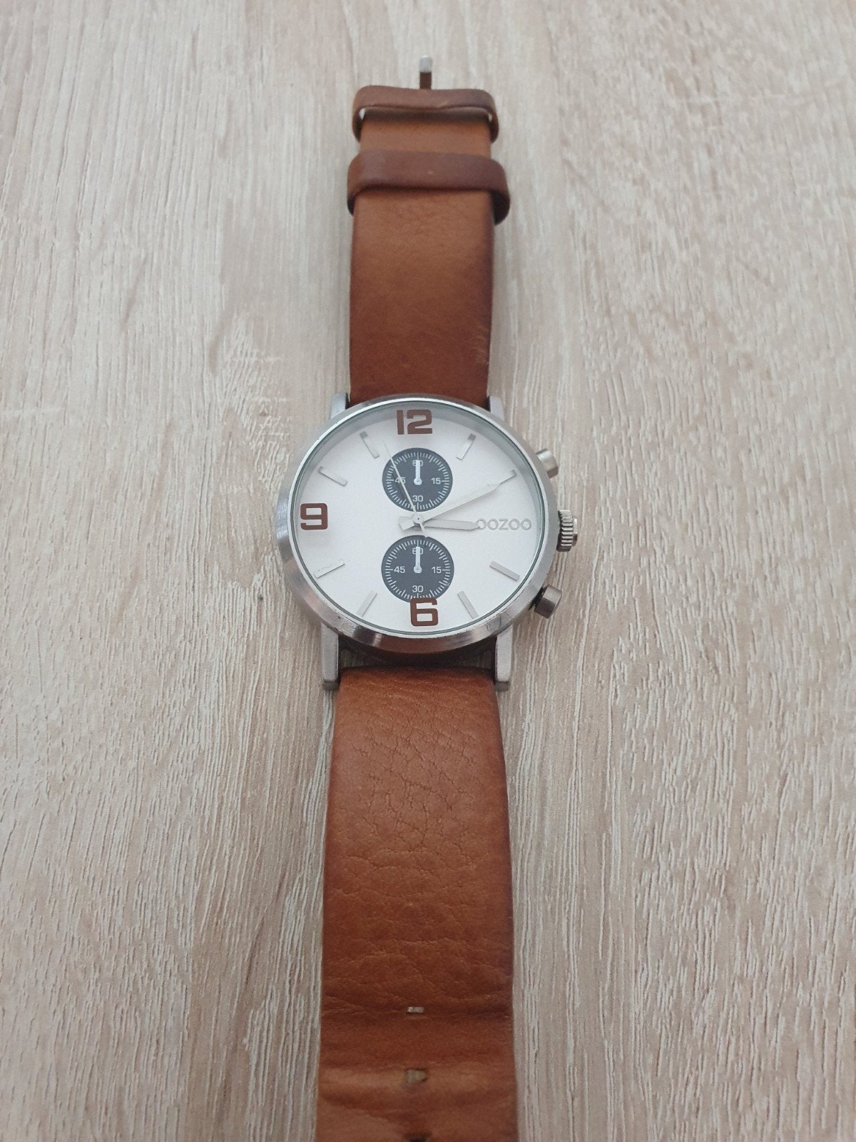 OOZOO Chronograaf Horloge – Bruin Lederen Band, Overige merken, Overige materialen, Polshorloge, Ophalen of Verzenden