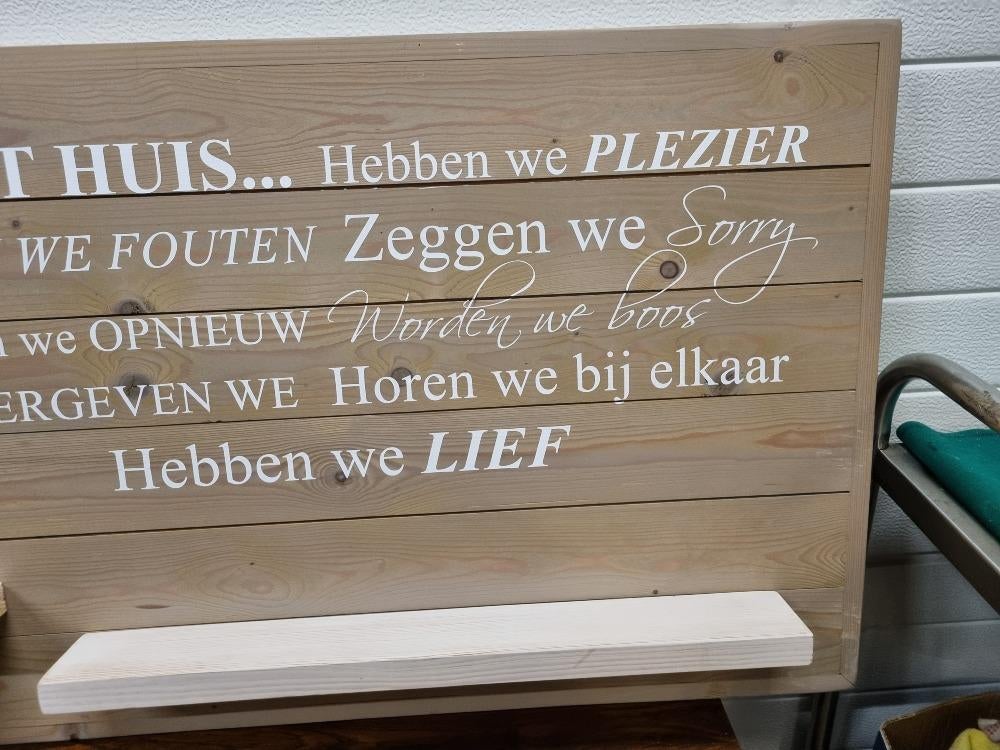 wandbord decoratief met huisregels steigerhout, Huis en Inrichting, Woonaccessoires | Wanddecoraties, Ophalen of Verzenden, 'T Olde Gre-j