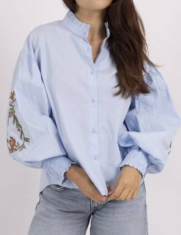 Blouse top ballonmouw blauw bloemen boho barok chic S / M, Blauw, Nieuw, Ophalen of Verzenden, MHMOUTLET
