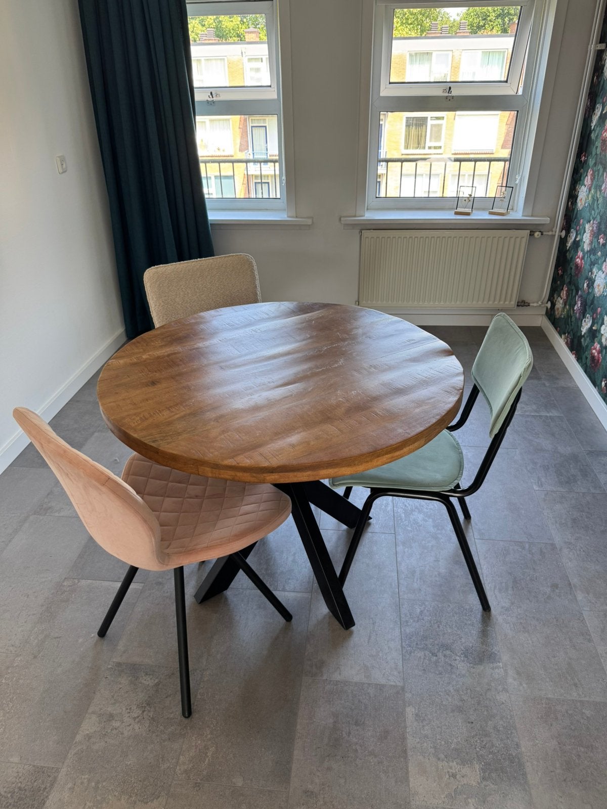 Ronde mangohouten eettafel, Ophalen, Zo goed als nieuw, Rond, 100 tot 150 cm