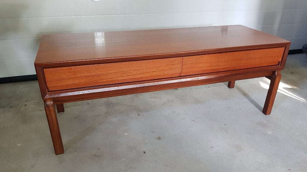 Scandinavisch design teakhouten TV kastje, Ophalen, Gebruikt, 100 tot 150 cm, 1 of 2 laden