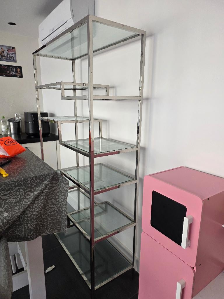 Wandmeubel/ open kast zilver met glas! Keurige staat., Ophalen, Minder dan 150 cm, 150 tot 200 cm, 25 tot 50 cm