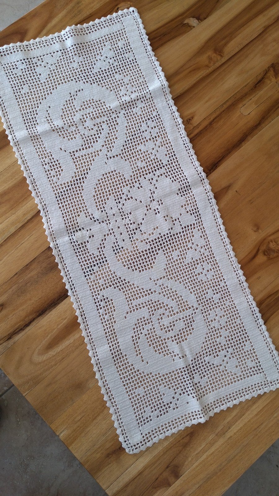 Prachtige gehaakte loper met bloemmotief, Ophalen of Verzenden, Wit, Textiel, Klassiek