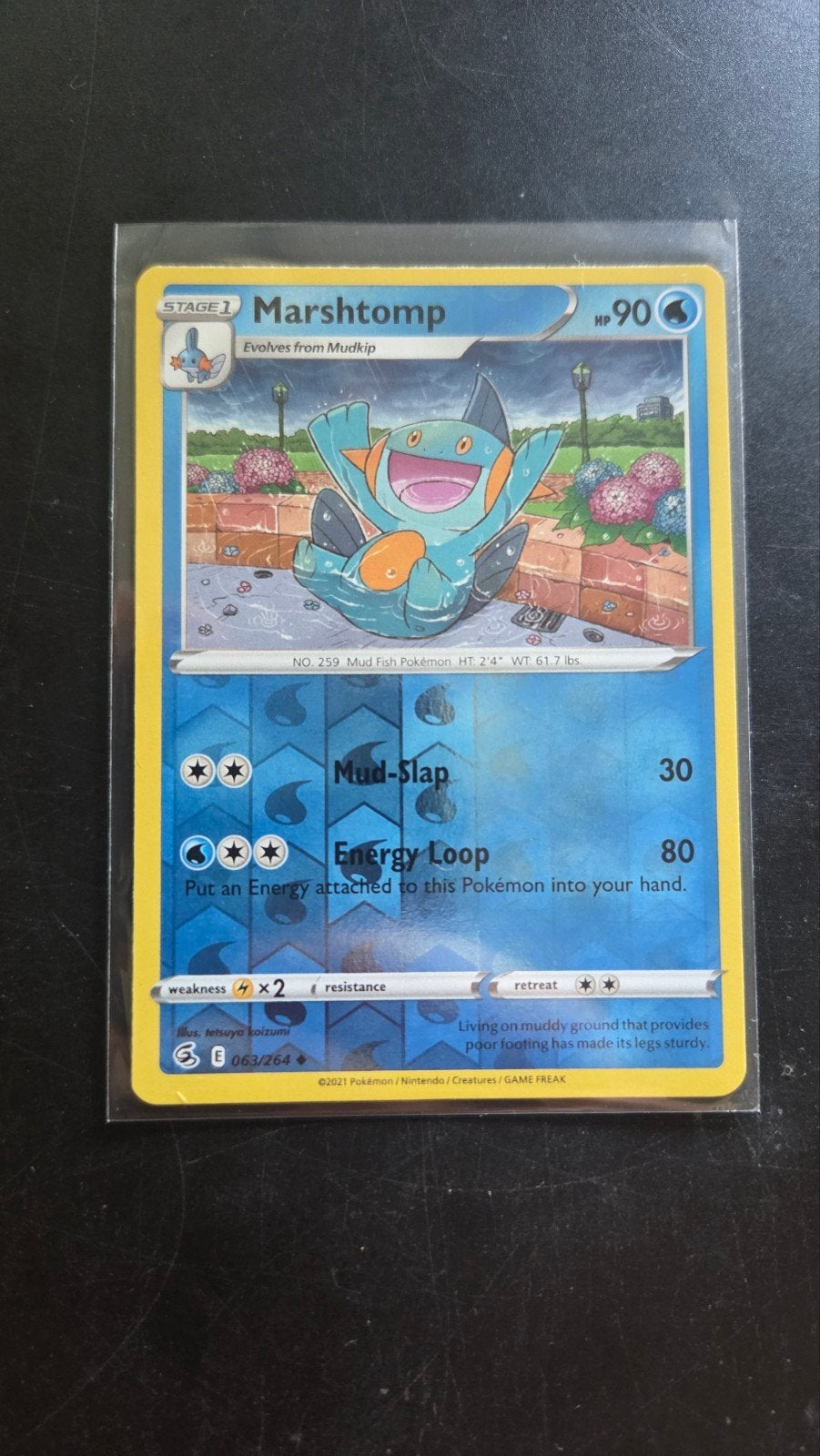 Marshtomp 063/264 Reverse Holo Fusion Strike Pokémon Kaart, Verzenden, Zo goed als nieuw, Losse kaart, Foil