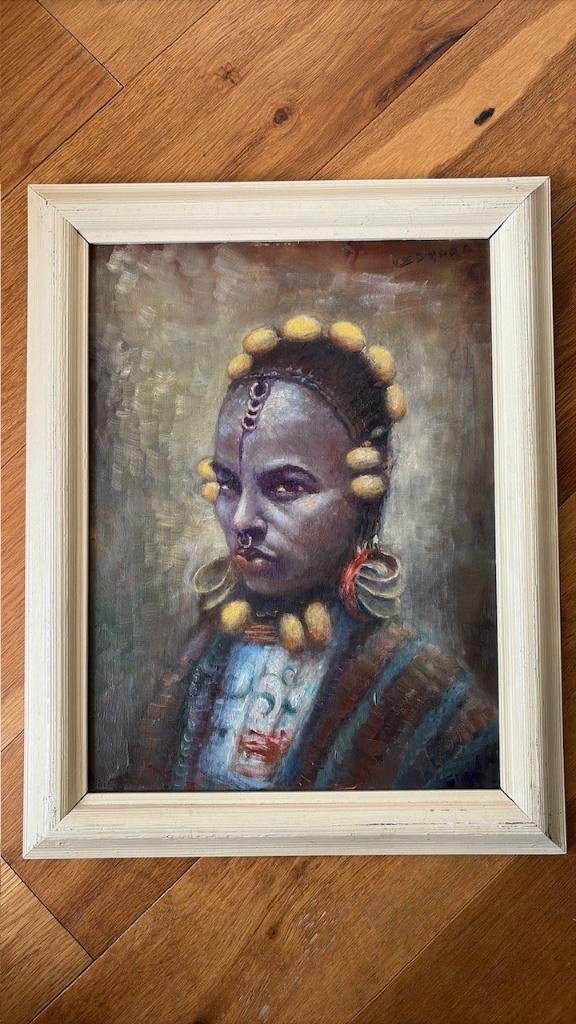 Portait van Afrikaanse vrouw op canvas 1957 (37 bij 48 cm), Ophalen