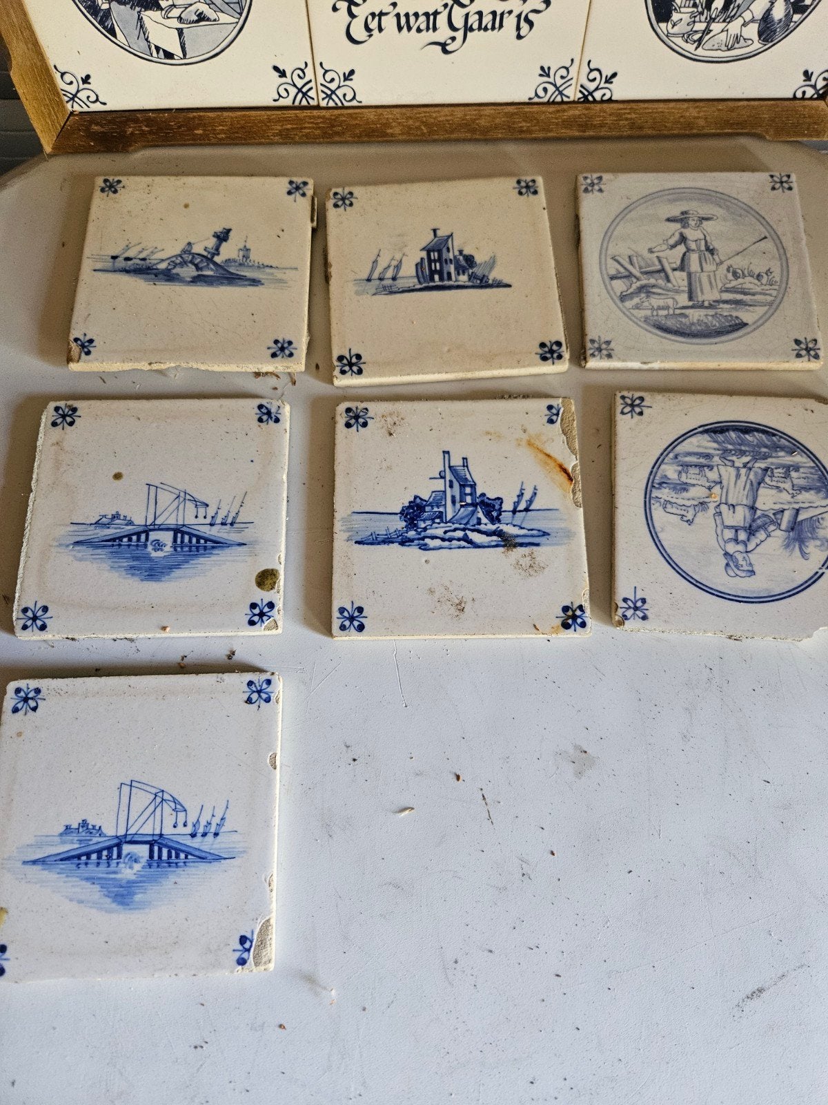 Antieke Delfts Blauwe Tegels met Hollandse Scènes, Ophalen of Verzenden