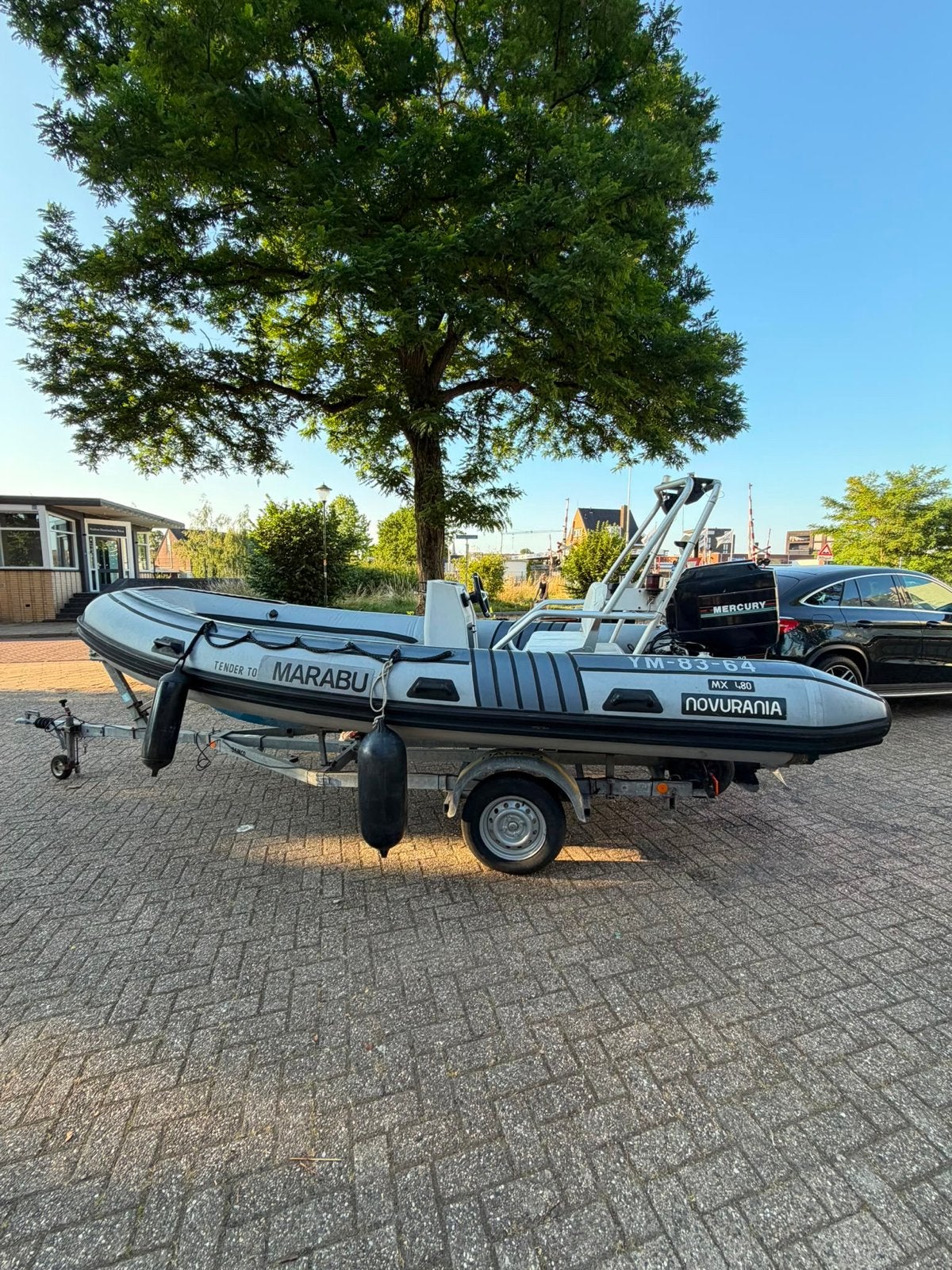 Rib 90 pk 2 takt met trailer - Vaarklaar en compleet, Gebruikt, Mercury, 90 pk, Polyester/glasvezel