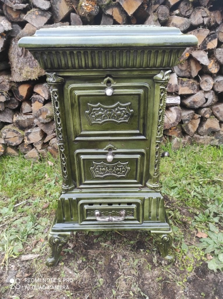 Schitterende antieke art-deco houtkachel met oventje, Ophalen, Gebruikt, Houtkachel, Vrijstaand