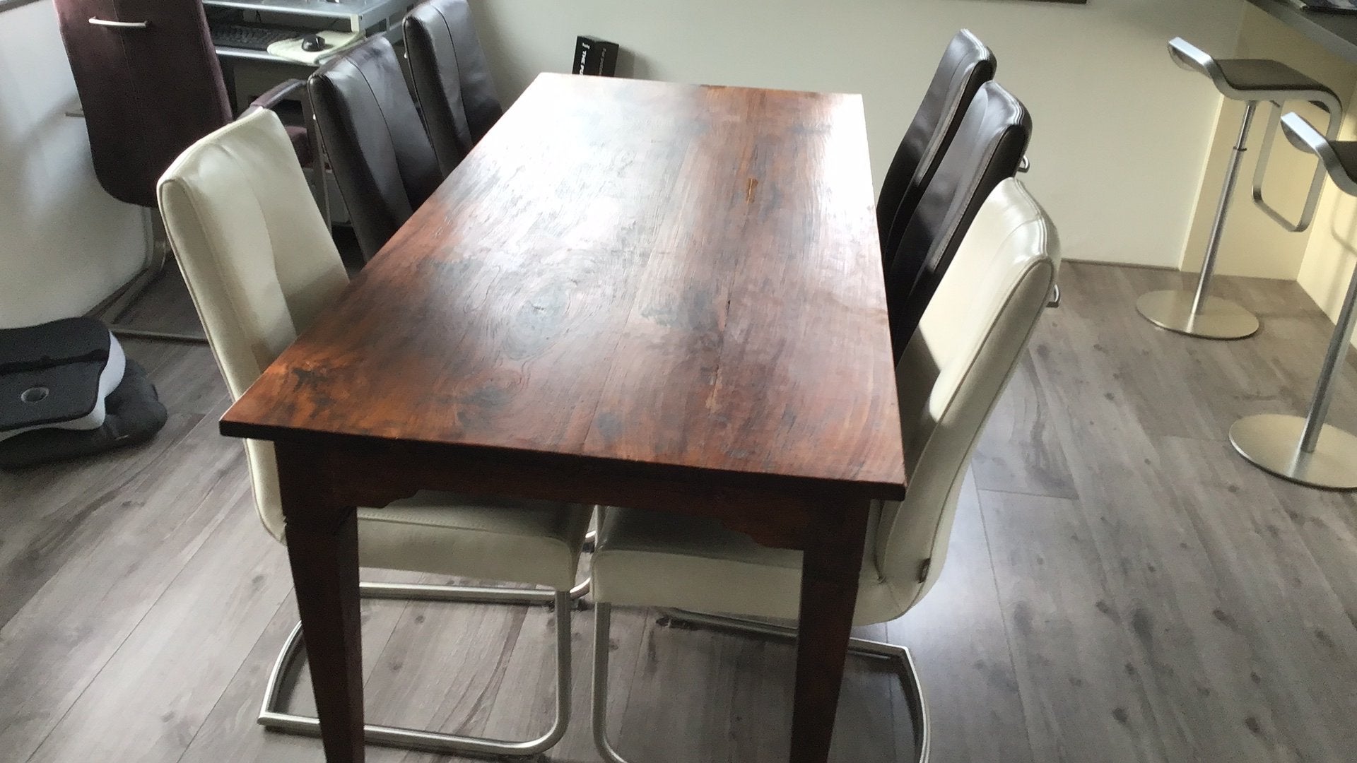 Eettafel met zes stoelen., Ophalen, Gebruikt, Eikenhout, 50 tot 100 cm