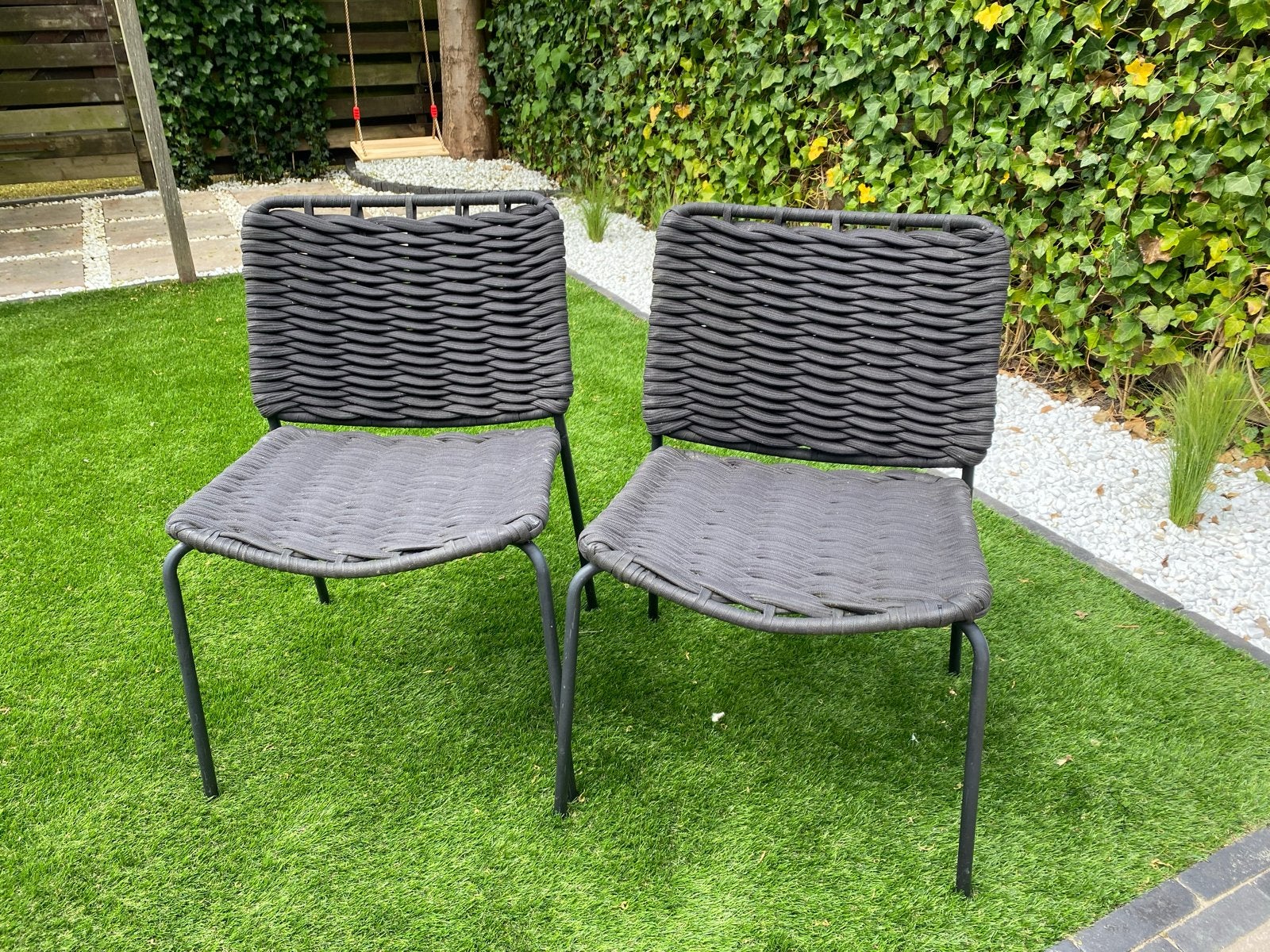 2x IKEA TEGELÖN stoelen, donkergrijs/zwart, binnen/buiten, Tuin en Terras, Ophalen of Verzenden, Gebruikt, Metaal