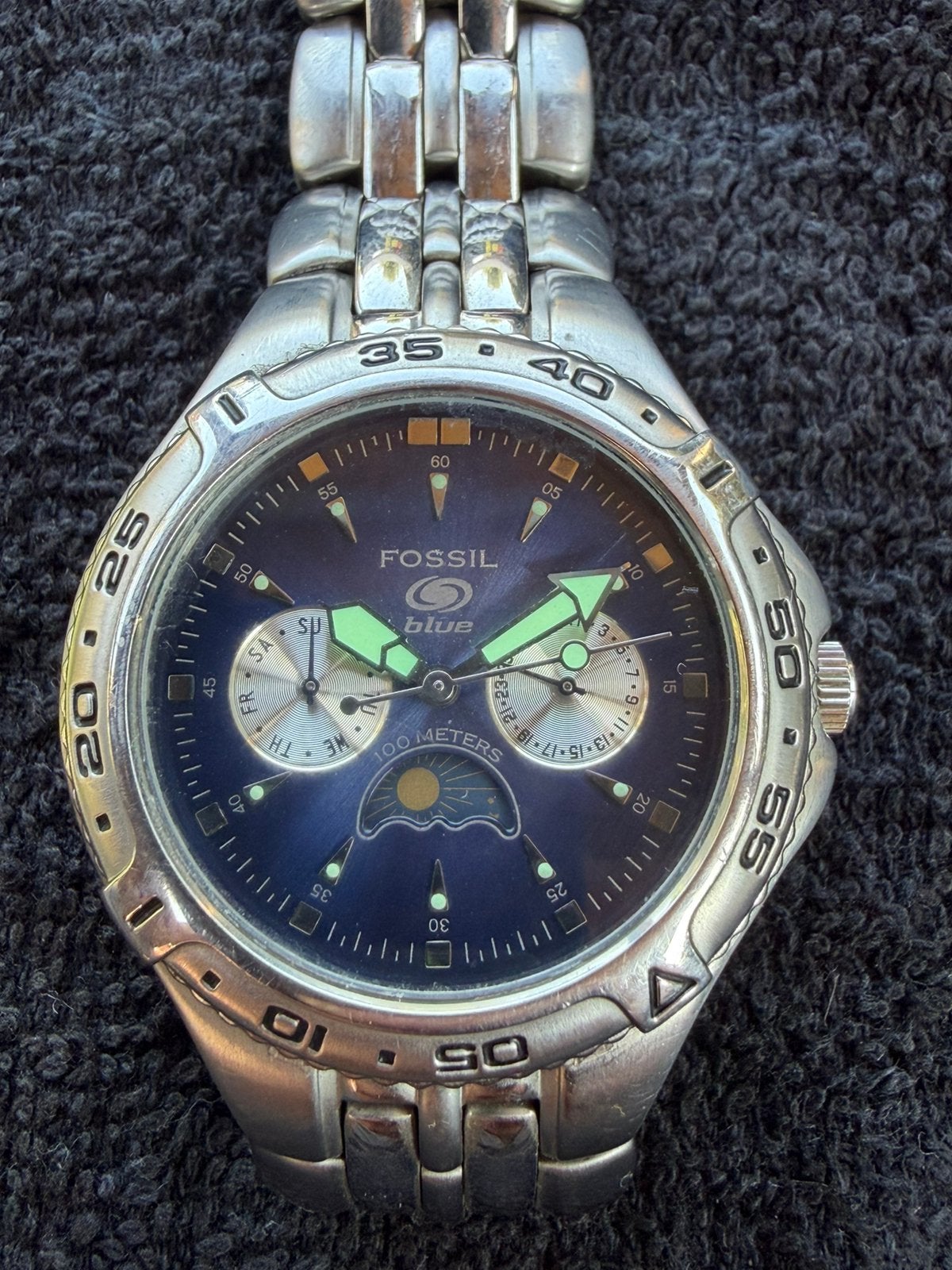 Fossil Blue Herenhorloge, Ophalen of Verzenden, Zo goed als nieuw, Staal, Fossil